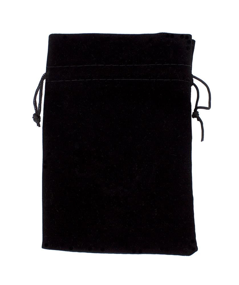 Large 7in x 5in Plain Black Velour Pouch With Drawstring