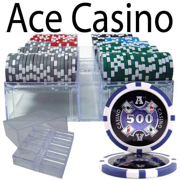 Ace Casino 14 Gram 200pc Poker Chip Set w/Acrylic Chip Tray