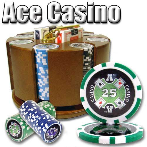 Ace Casino 14 Gram 200pc Poker Chip Set w/Wooden Carousel