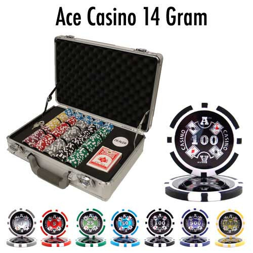 Ace Casino 14 Gram 300pc Poker Chip Set w/Claysmith Aluminum Case