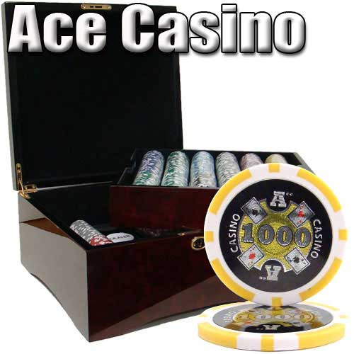 Ace Casino 14 Gram 750pc Poker Chip Set w/Mahogany Case