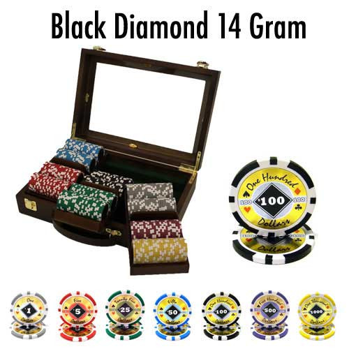 Black Diamond 14 Gram 300pc Poker Chip Set w/Walnut Casel