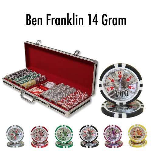 Ben Franklin 14 Gram 500pc Poker Chip Set w/Black Aluminum Case