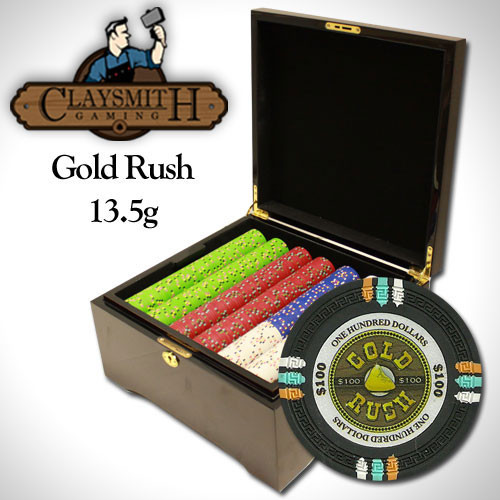 Gold Rush 750pc Poker Chip Set w/Mahogany Case