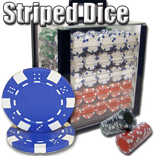 Striped Dice 1000pc Poker Chip Set w/Acrylic Case