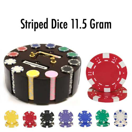 Striped Dice 300pc Poker Chip Set w/Wooden Carousel
