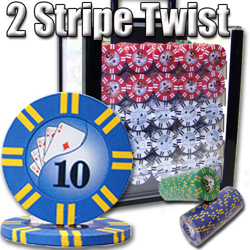 2 Stripe Twist 1000pc 8 Gram Poker Chip Set w/Acrylic Case