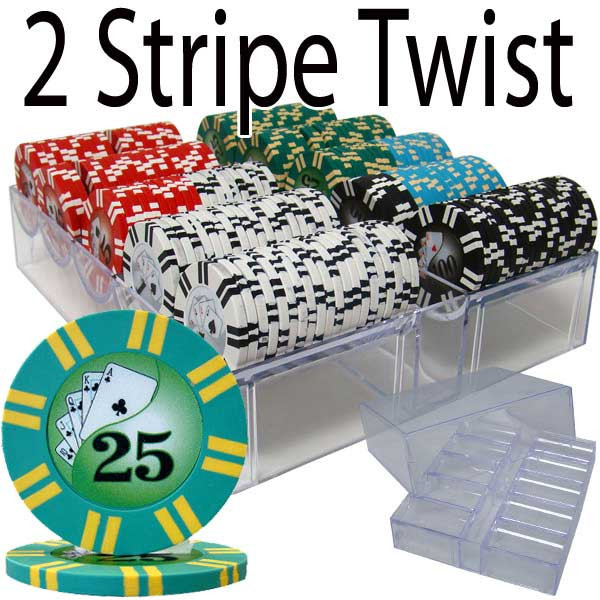 2 Stripe Twist 300pc 8 Gram Poker Chip Set w/Acrylic Tray