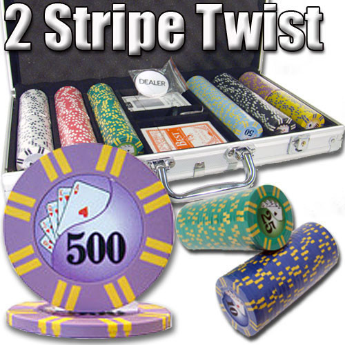 2 Stripe Twist 300pc 8 Gram Poker Chip Set w/Aluminum Case