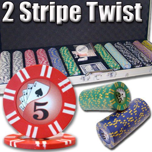 2 Stripe Twist 600pc 8 Gram Poker Chip Set w/Aluminum Case