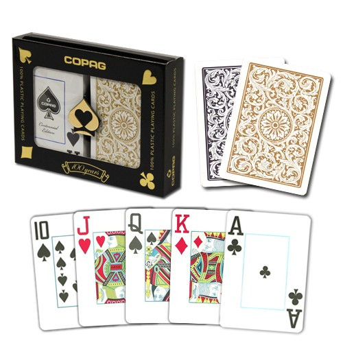 Copag 1546 Black/Gold Bridge Size Standard Index 2 Deck Setup Playing Cards* 