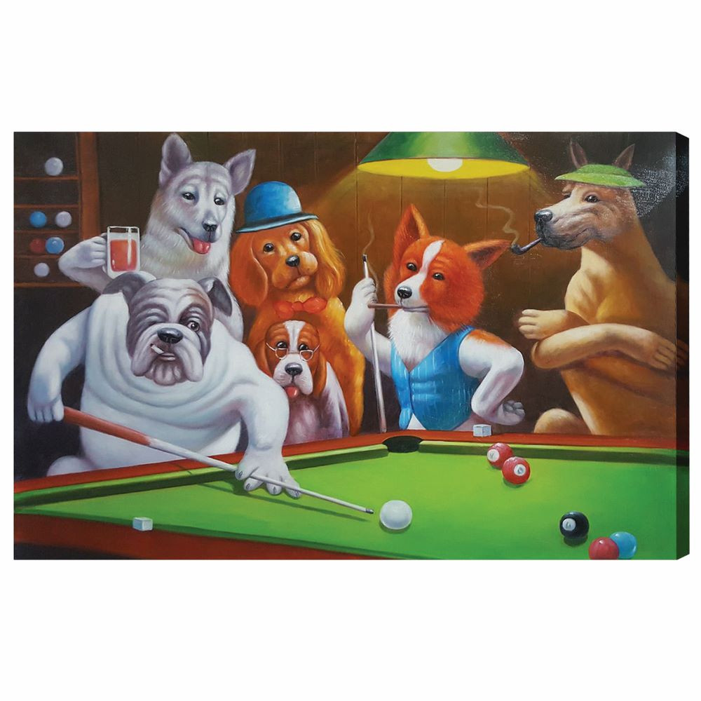 Dogs Playing Pool Oil Painting on Canvas