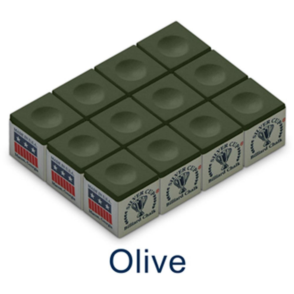 Silver Cup Billiards/Pool Cue Chalk - 1 Dozen - Olive