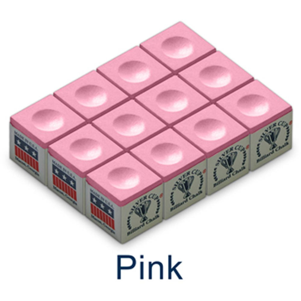 Silver Cup Billiard/Pool Cue Chalk - 1 Dozen - Pink