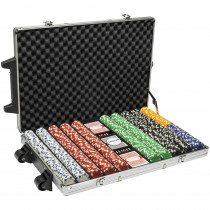 Brybelly 1000-Count Striped Dice Poker Chip Set in Rolling Aluminum Case, 12.5gm