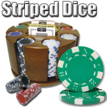 Striped Dice 200pc Poker Chip Set w/Wooden Carousel
