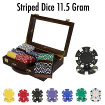Striped Dice 300pc Poker Chip Set w/Walnut Case