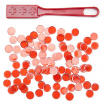 100 Red Magnetic Bingo Marker Chips w/Magnetic Wand