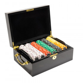 500 Ct Coin Inlay Poker Chip Set w/ Black Mahogany Case 15 Gram Chips by Brybelly