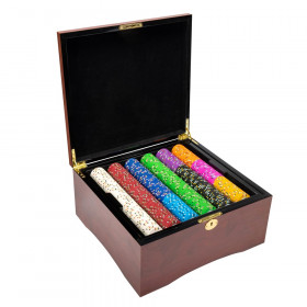 750 Ct Claysmith Gaming Desert Heat" 13.5 Gram Clay Composite Chip Set in Mahogany Glossy Case"