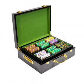 Pre-Packaged 500 King's Casino Hi Gloss Wooden Case Poker Chips Set
