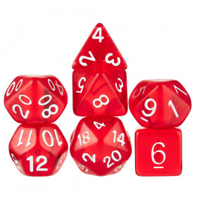 7 Die Polyhedral Dice Set  in Velvet Pouch- Translucent Red