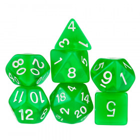 7 Die Polyhedral Dice Set in Velvet Pouch- Translucent Green