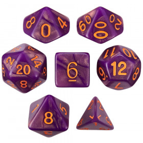 Set of 7 Dice - Witching Hour - Shimmer Purple with Orange Paint