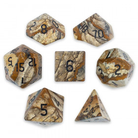 Set of 7 Handmade Stone Polyhedral Dice, Picture Jasper