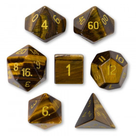 Set of 7 Handmade Stone Polyhedral Dice, Tiger's Eye