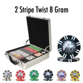 2 Stripe Twist 500pc 8G Poker Chip Set w/Claysmith Aluminum Case