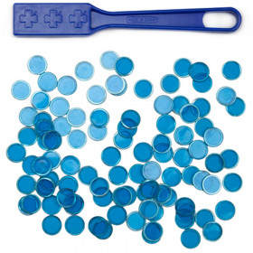 100 Blue Magnetic Bingo Marker Chips with Magnetic Wand