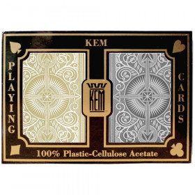 KEM Arrow Plastic Playing Cards, Black/Gold, Bridge Size, Regular Index